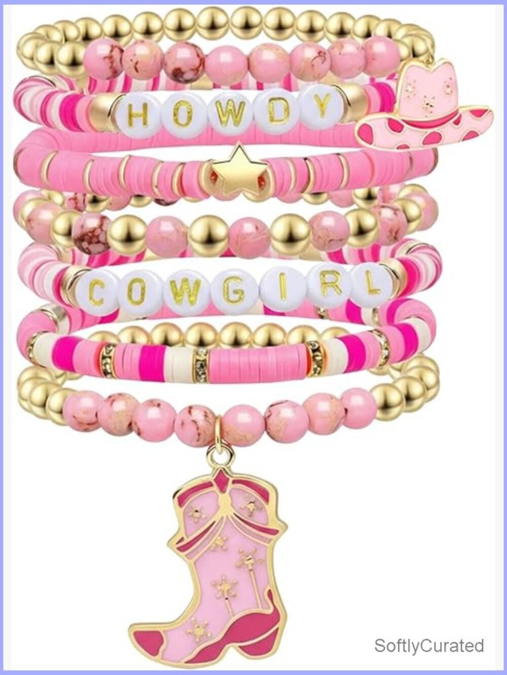 7 Stackable Stretch Bracelets Set Cowgirl Boots Hats Charm Bohemian
